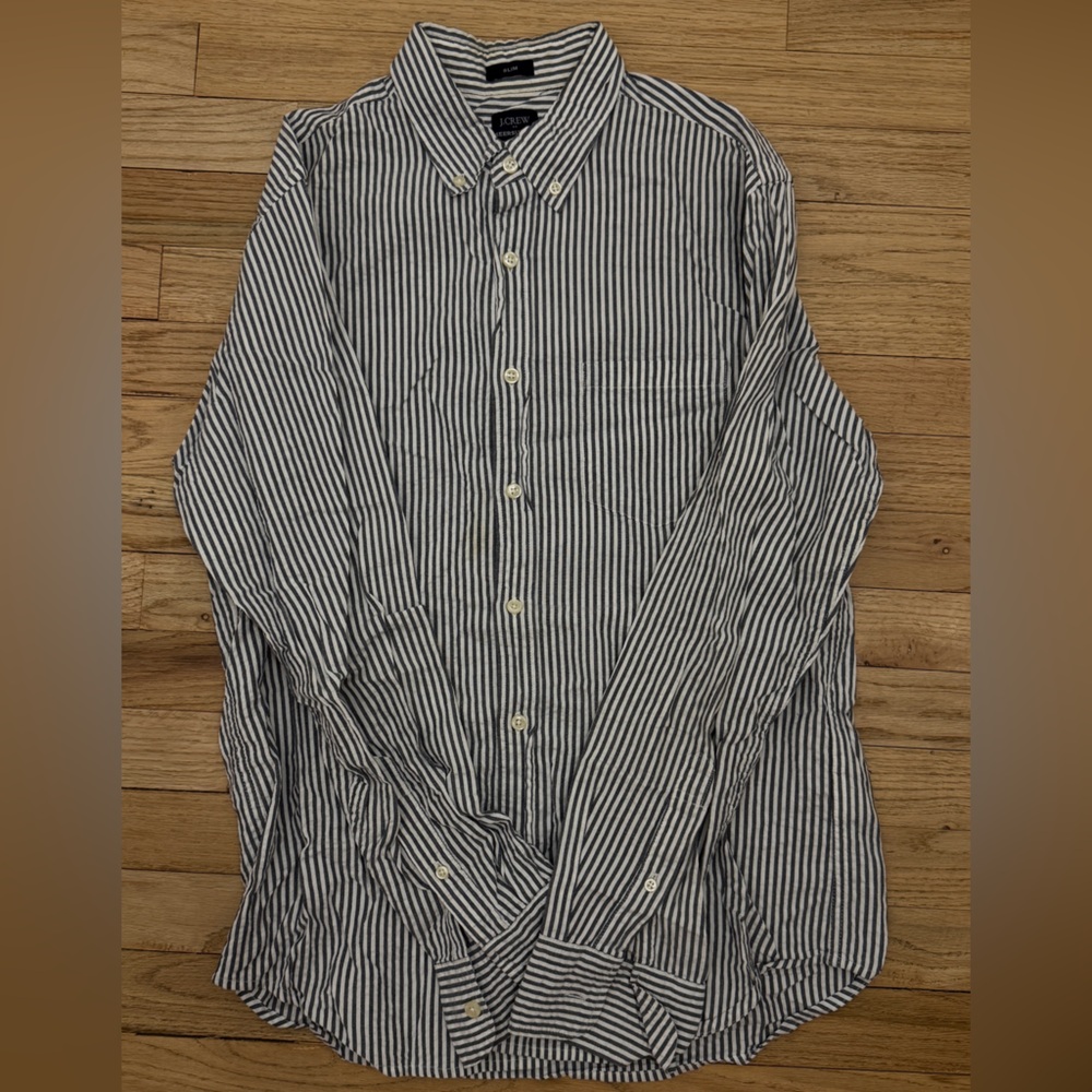 J. Crew Men's Navy/White Seersucker Shirt